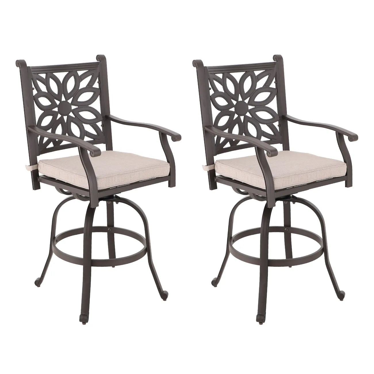 Cast Aluminum Patio Outdoor Pub Height Swivel Bistro Bar Stools Chairs & Table