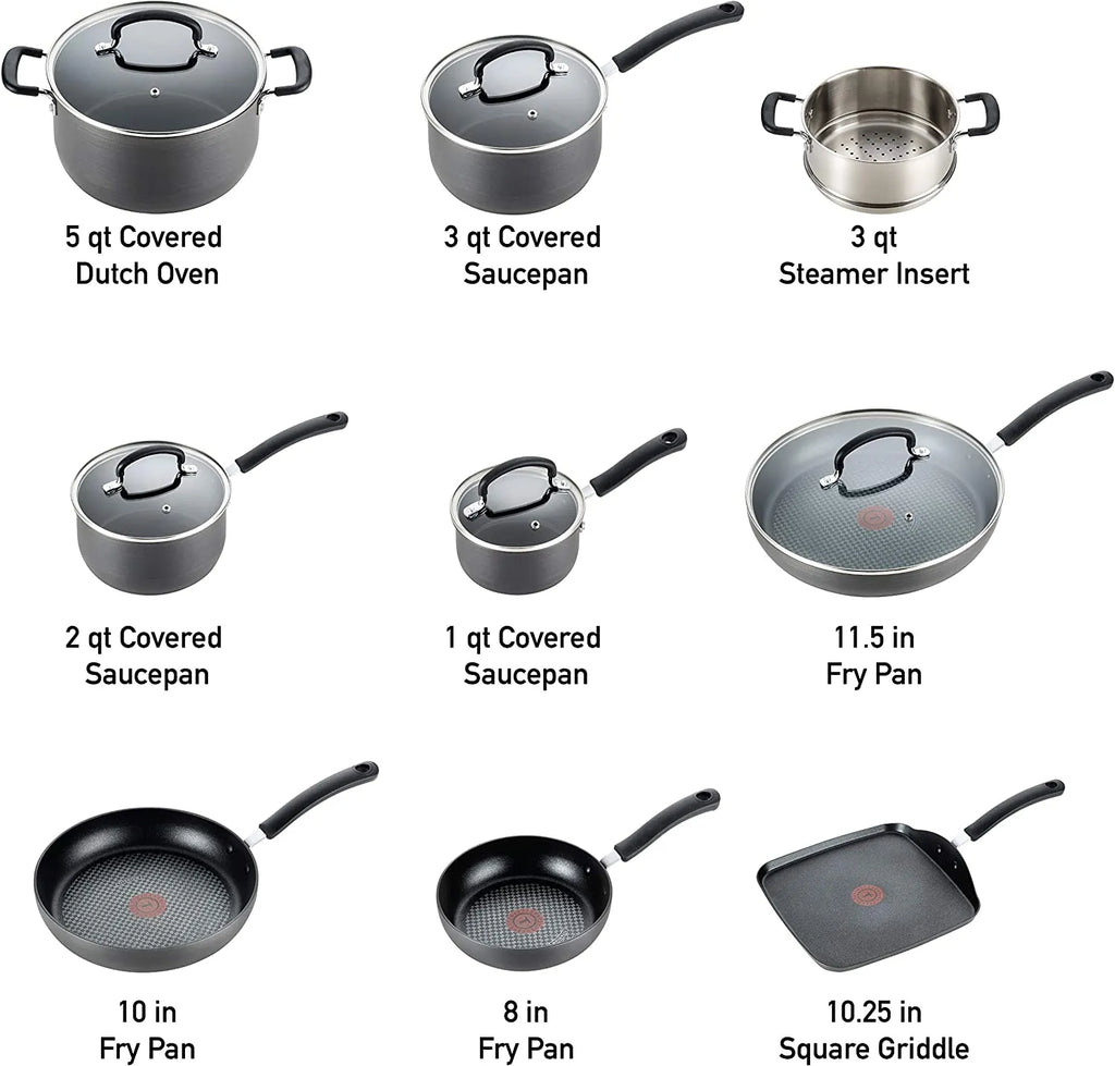 Hard Anodized Nonstick 17 Piece Cookware Set, Black