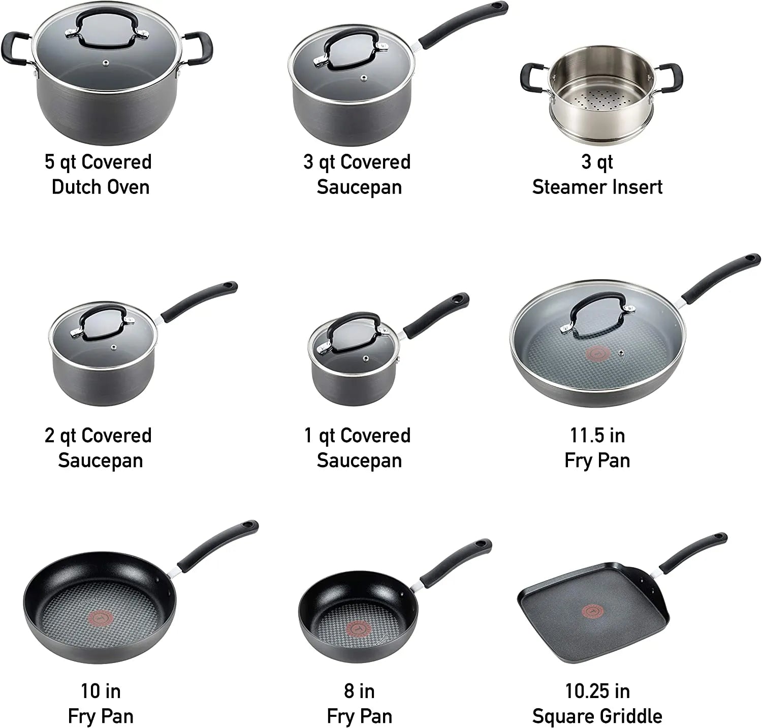 Hard Anodized Nonstick 17 Piece Cookware Set, Black