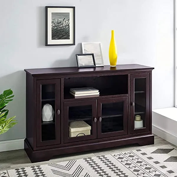 Walker Edison Concord Classic Glass Door Storage TV Console for TVs up to 80 Inches, 70 Inch, Espresso Brown Espresso Brown 70 Inch Tall TV Stand