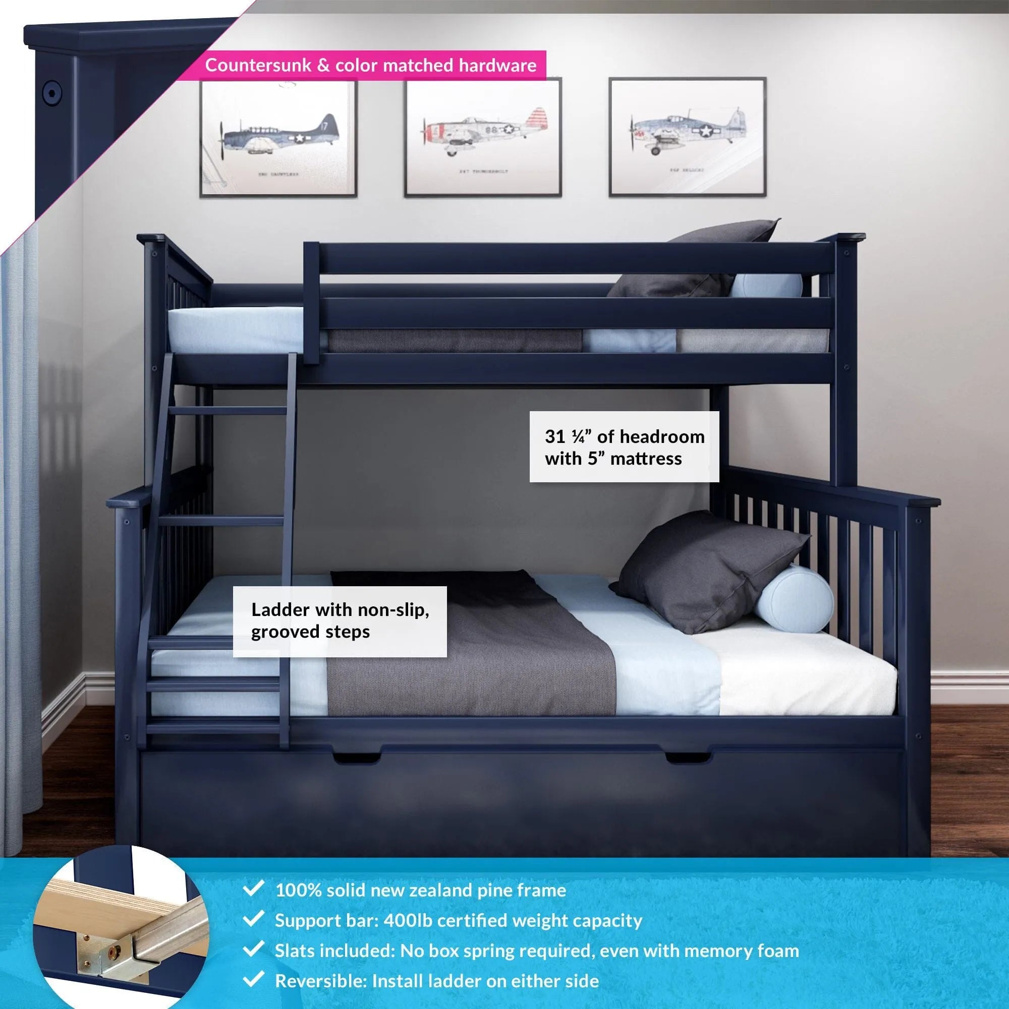 🎄Store Closing Sale💖Kids Solid Wood Twin-Over-Full Bunk Bed + Trundle Bed