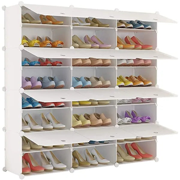 KOUSI Portable Shoe Rack Organizer 24 Pair Tower Shelf Storage Cabinet Stand Expandable for Heels, Boots, Slippers, 6 Tier White 32"x12"x36"
