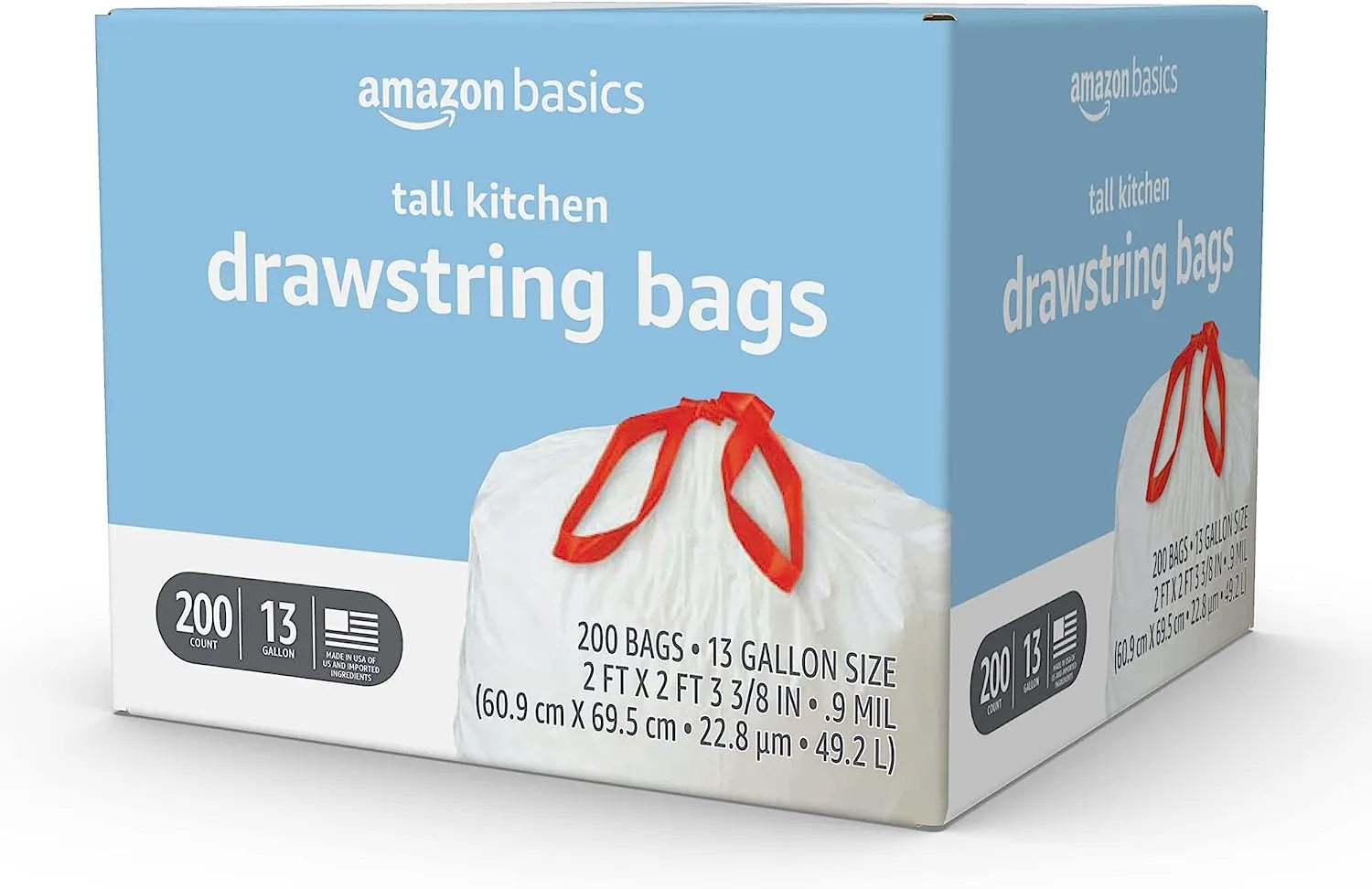 Amazon Basics Tall Kitchen Drawstring Trash Bags, 13 Gallon, Unscented, 120 Count (Previously Solimo)