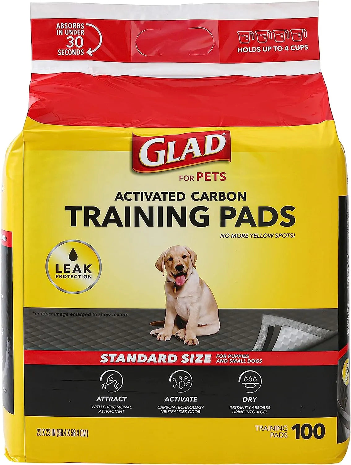 Glad for Pets Black Charcoal Puppy Pads 23" x 23" | Puppy Potty Training Pads That ABSORB & NEUTRALIZE Urine Instantly | New & Improved Quality Puppy Pee Pads, 100 count
