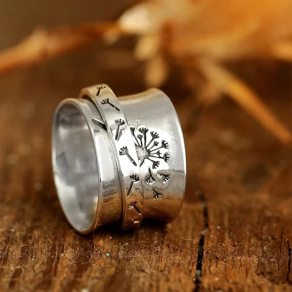 🔥48% OFF🎁Dandelion Flower Spinner Silver Ring