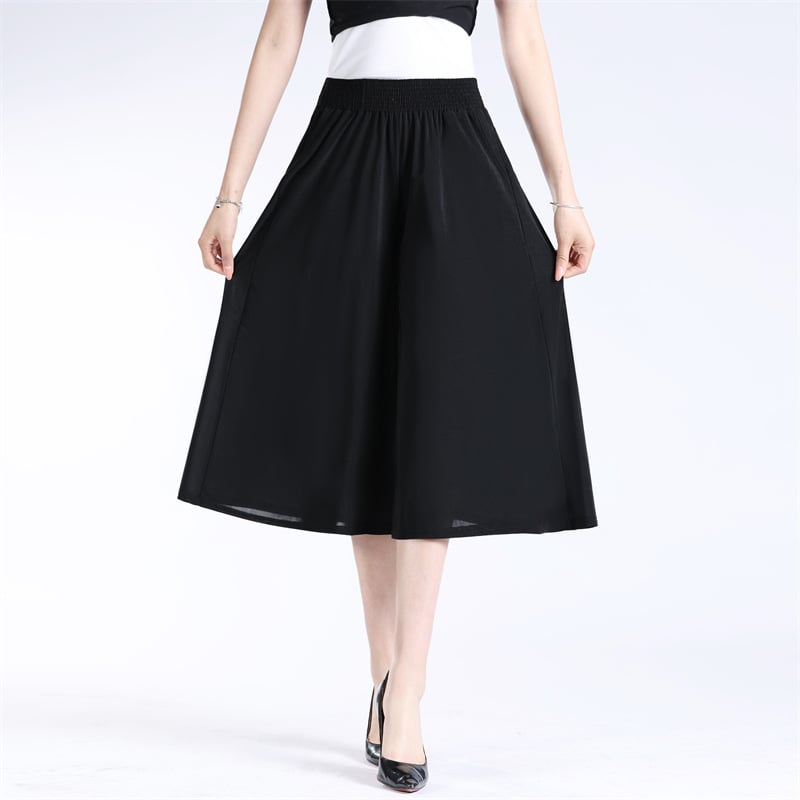(49% OFF) Women's High Elastic Waist Pleated Chiffon Wide Leg Culottes