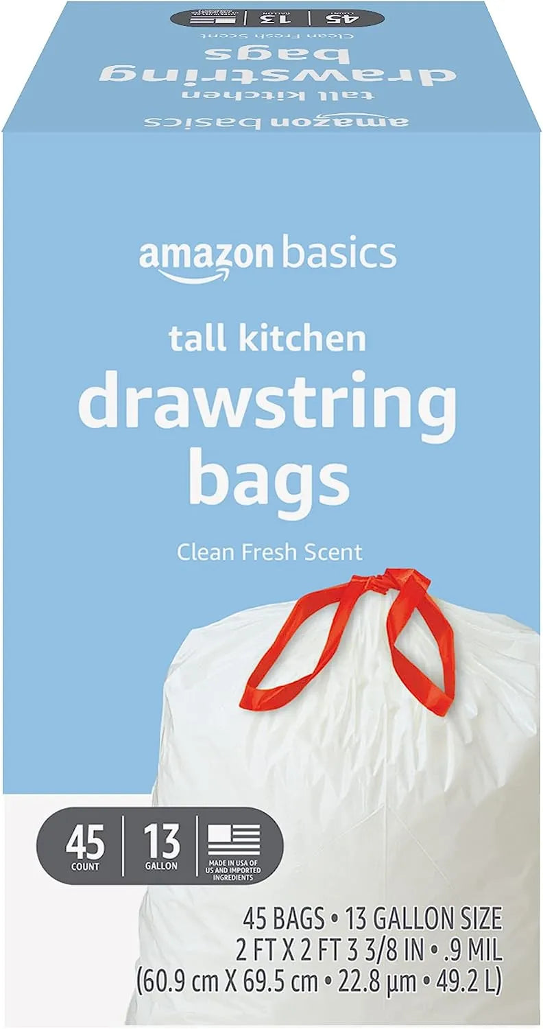 Amazon Basics Tall Kitchen Drawstring Trash Bags, 13 Gallon, Unscented, 120 Count (Previously Solimo)