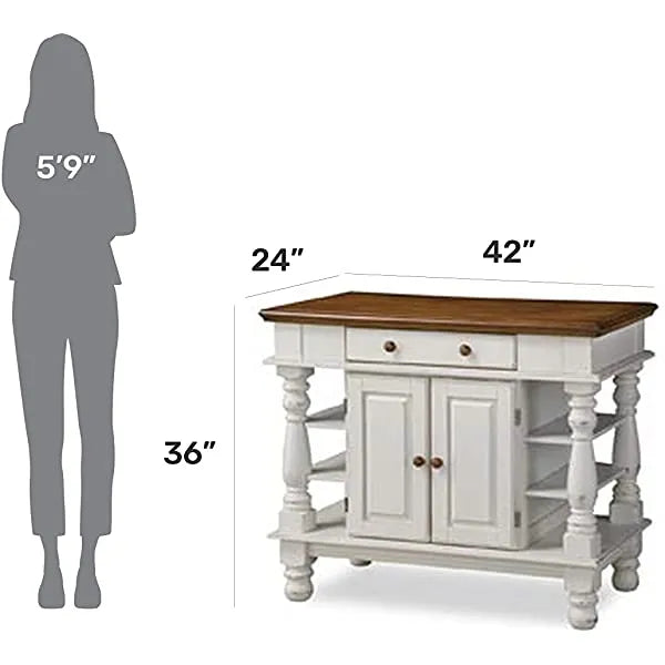 Homestyles Kitchen Island Americana Dual Side Storage Cabinet, 36 Inches High by 42 Inches Wide, Antique White