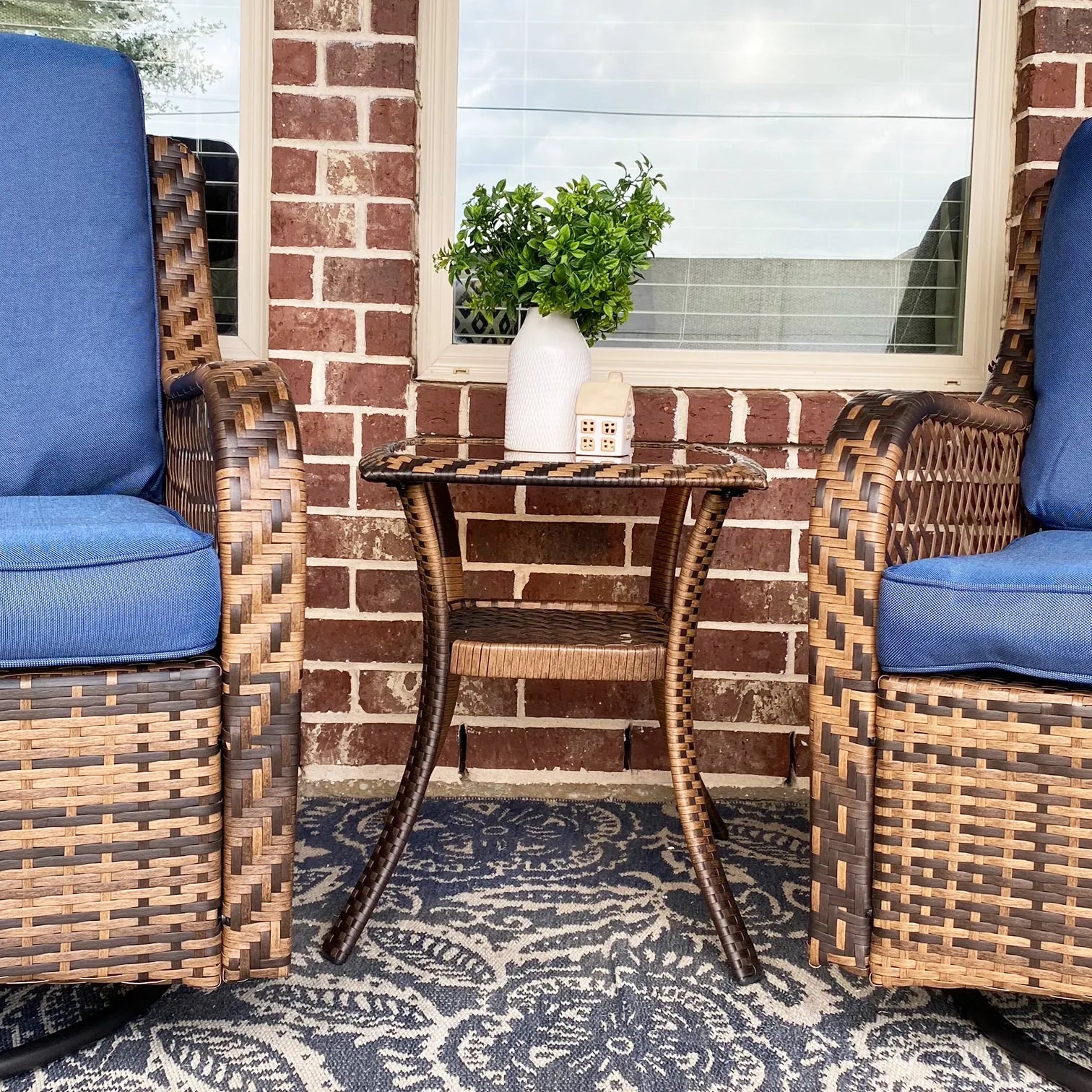 3 PC Rattan Swivel Rocking Chairs Conversation Set