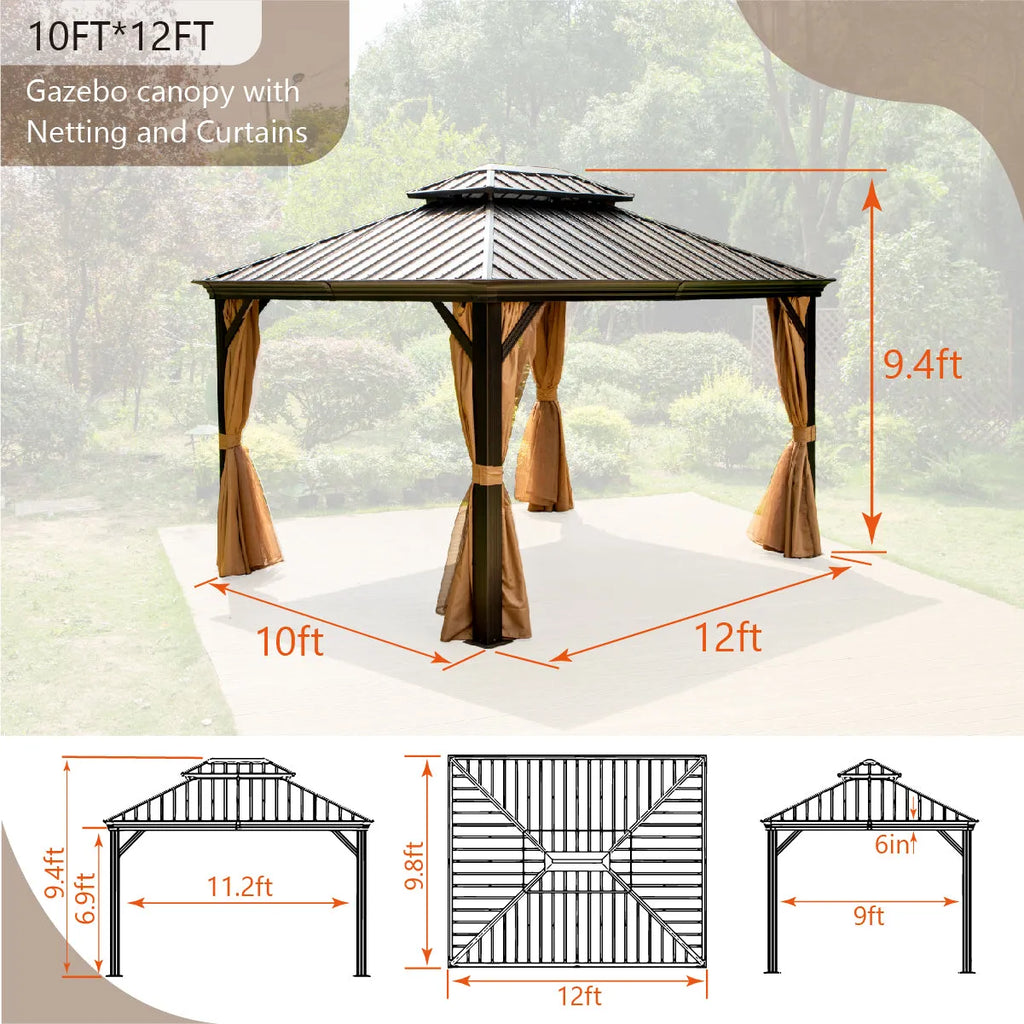 Outdoor Hardtop Gazebo Double Roof Canopy