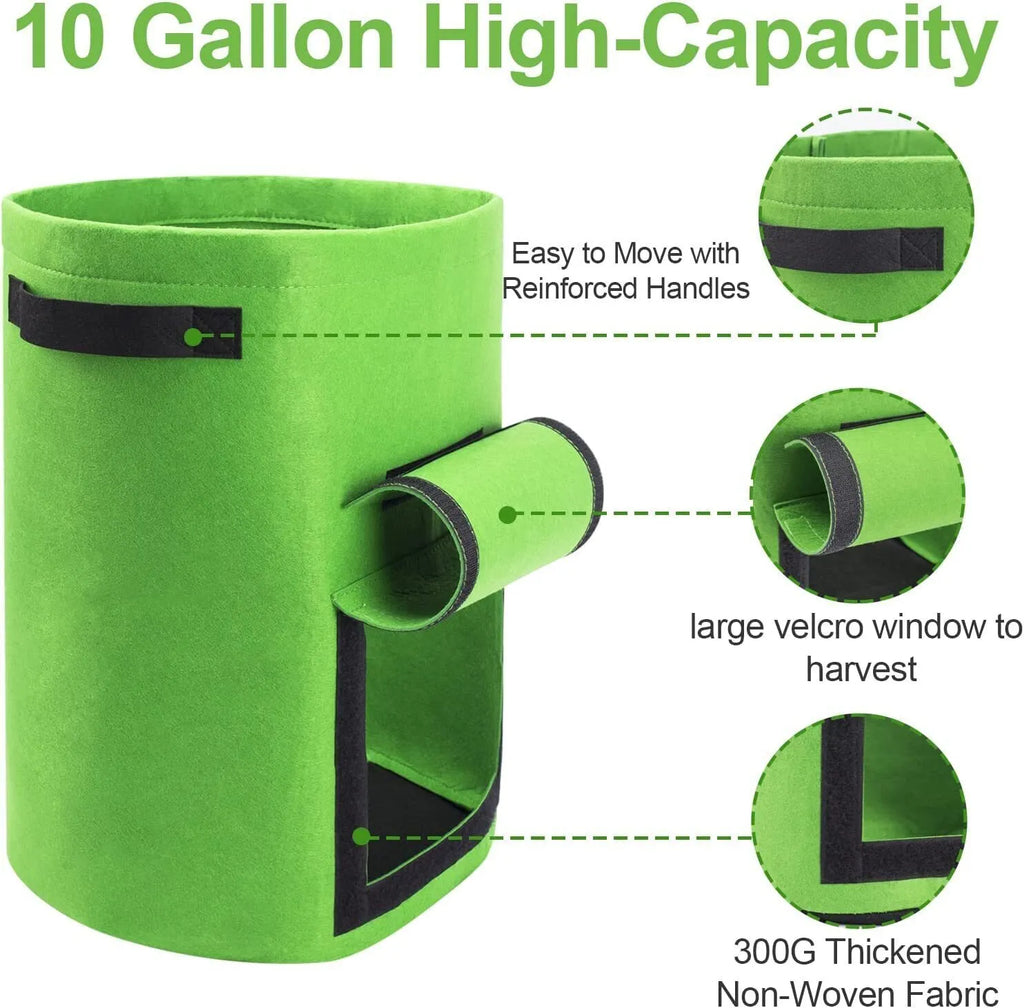 Homyhoo Potato Grow Bags with Flap 10 Gallon, 4 Pack Planter Pot with Handles and Harvest Window for Potato Tomato and Vegetables, Black and Gray