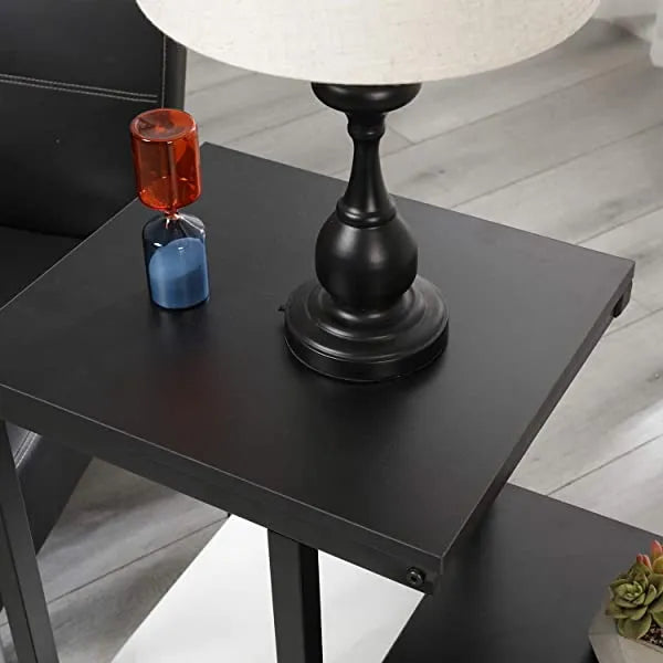 SDHYL Ladder Designed Shelf End Table Bed Table CouchTable, Nightstand Side Table for Bedroom, Flower Shelf for Living Room, Black S7-DX-C00200-BK-US