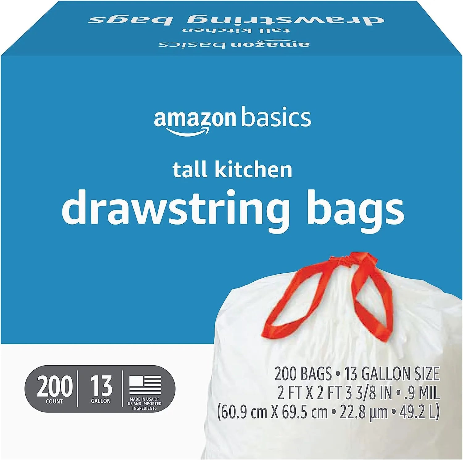Amazon Basics Tall Kitchen Drawstring Trash Bags, 13 Gallon, Unscented, 120 Count (Previously Solimo)
