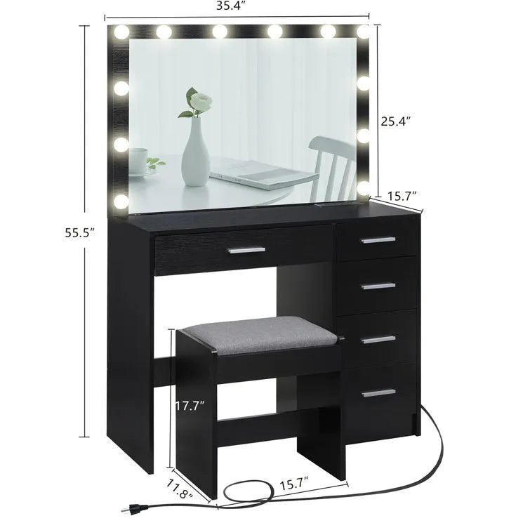 Jaq Vanity with Lights and Stool