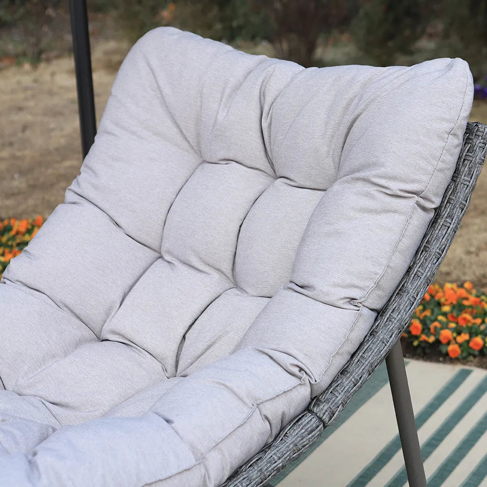 2-Piece Rattan Papasan Lounge Chair with Thick Cushions