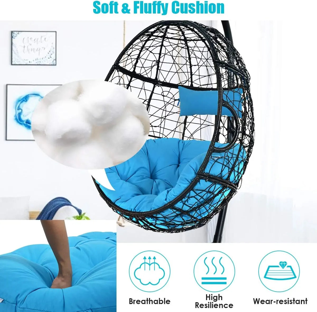 Giantex Hanging Egg Chair, 36.5-Width Oversized Swing Chair with C-Hammock Stand Set, Hammock Chair with Soft Seat Cushion & Pillow, Multifunctional Hanging Chairs for Outdoor Indoor Bedroom (Gray)