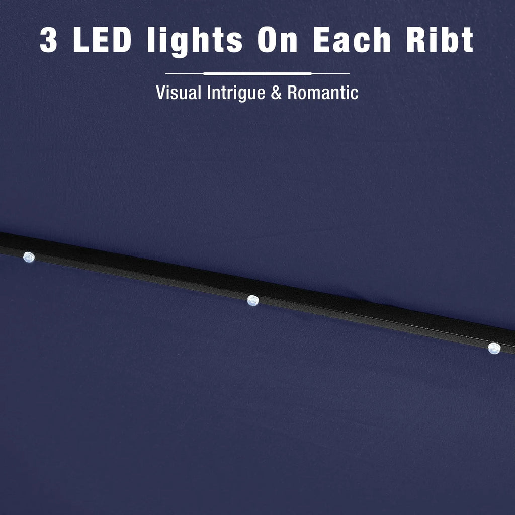 9/10ft Crank Open Patio Umbrella With 24 LED Lights & Ruffles
