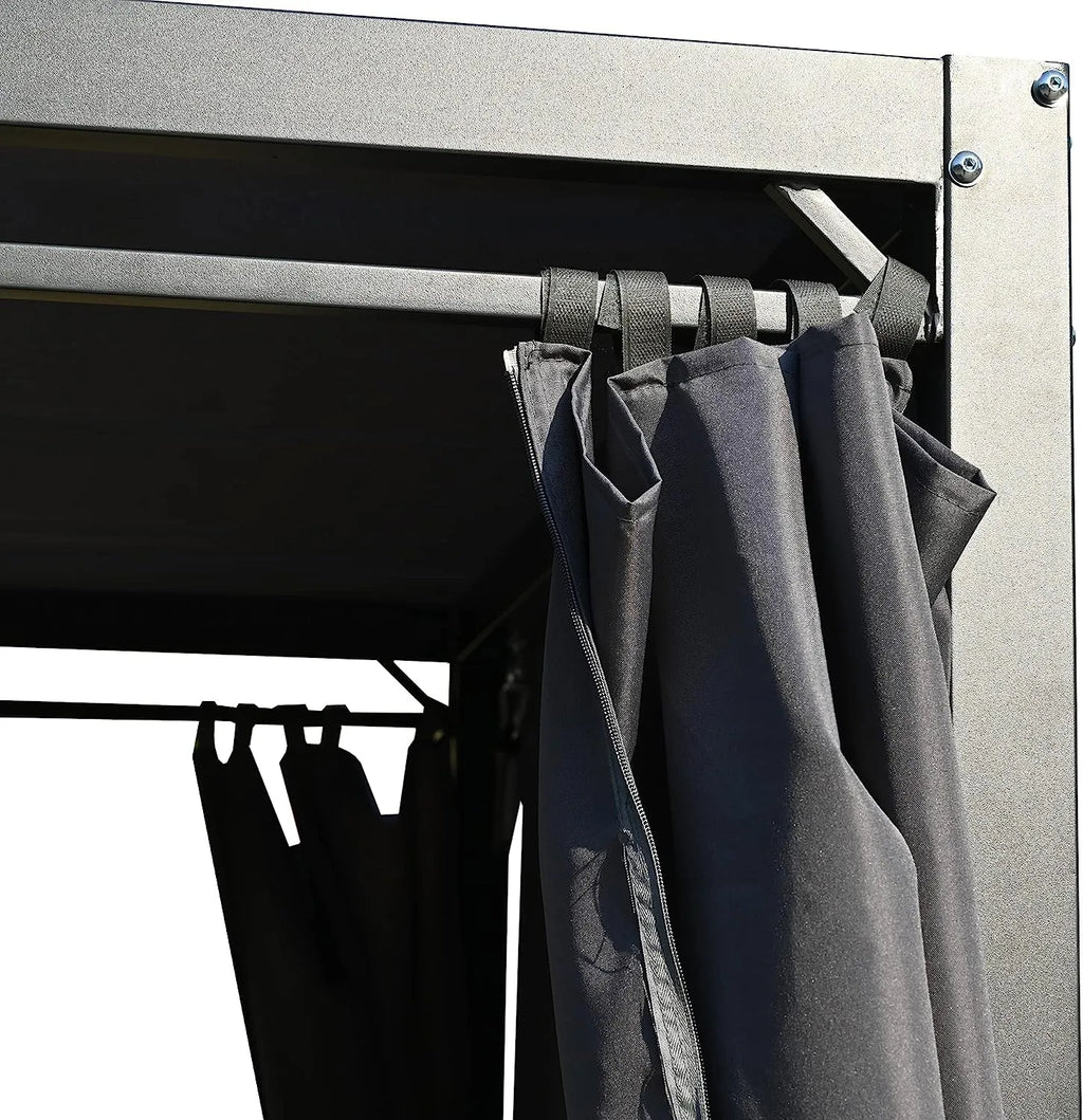 Merax 3-Seat Patio Swing Bed,Outdoor Porch Chair with Adjustable Canopy and Durable Steel Frame for Patio, Garden, Poolside Dark Grey