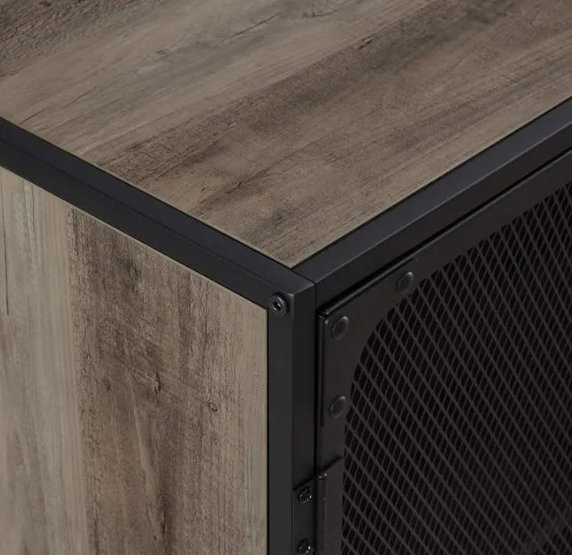 Walker Edison Malcomb industrial metal mesh storage cabinet with 2 doors, 76.2 cm, grey wash