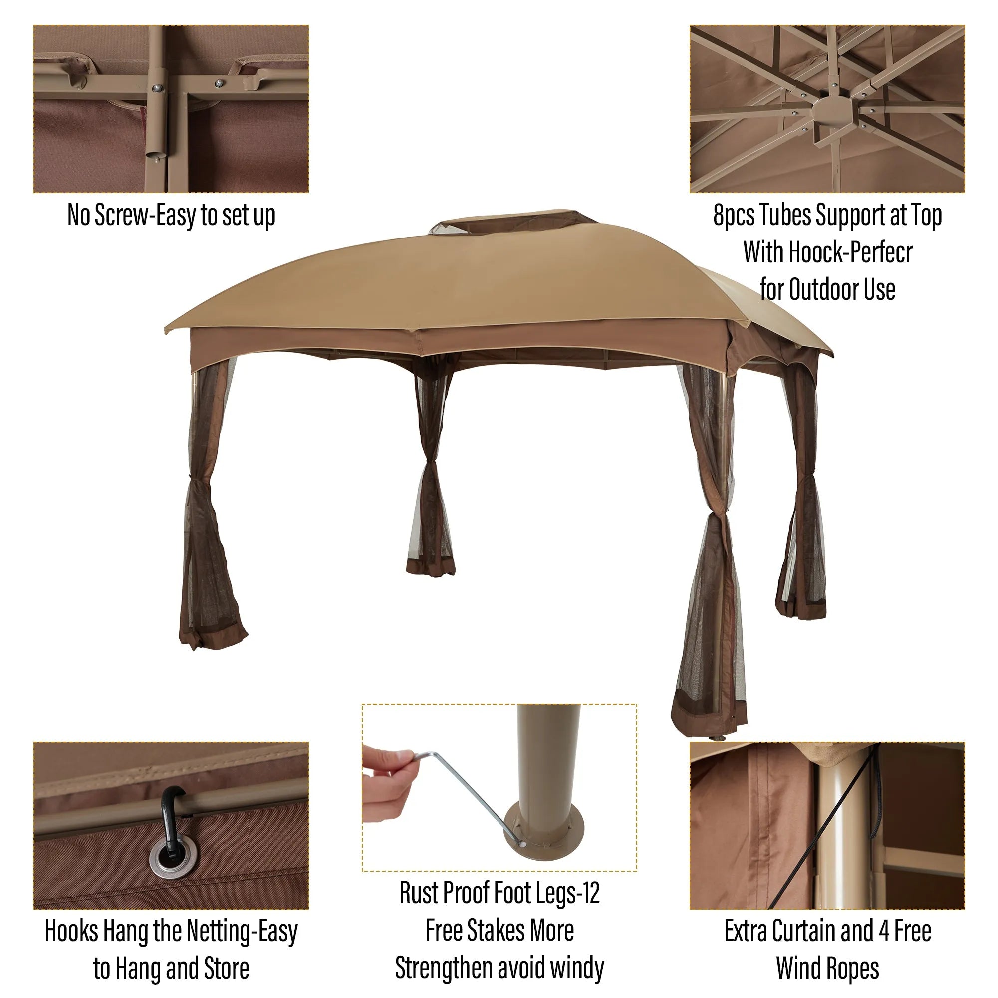 10x10Ft Double Vent Gazebo Outdoor Canopy With Privacy Netting