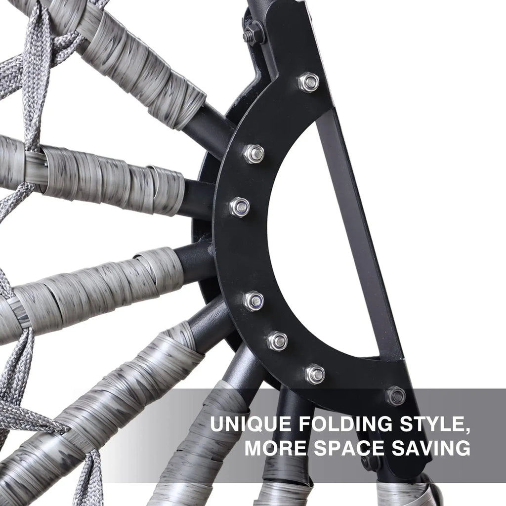 PRIVATE GARDEN Large Hanging Egg Chair with Stand Upgraded Wicker Egg Swing Chair Outdoor Indoor PE Rattan Hanging Chair with Grey Comfort Cushion Heavy Duty C-Stand