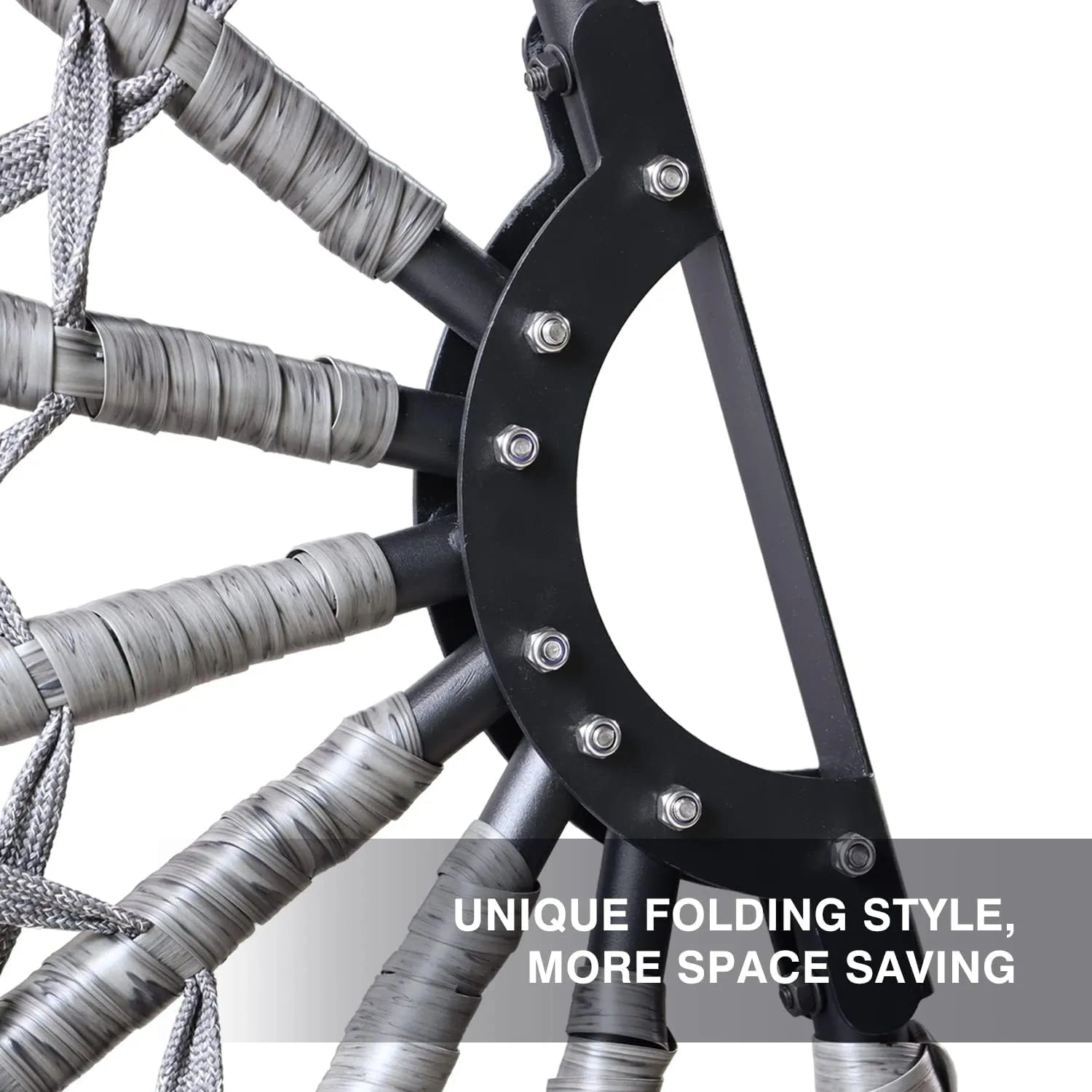 PRIVATE GARDEN Large Hanging Egg Chair with Stand Upgraded Wicker Egg Swing Chair Outdoor Indoor PE Rattan Hanging Chair with Grey Comfort Cushion Heavy Duty C-Stand