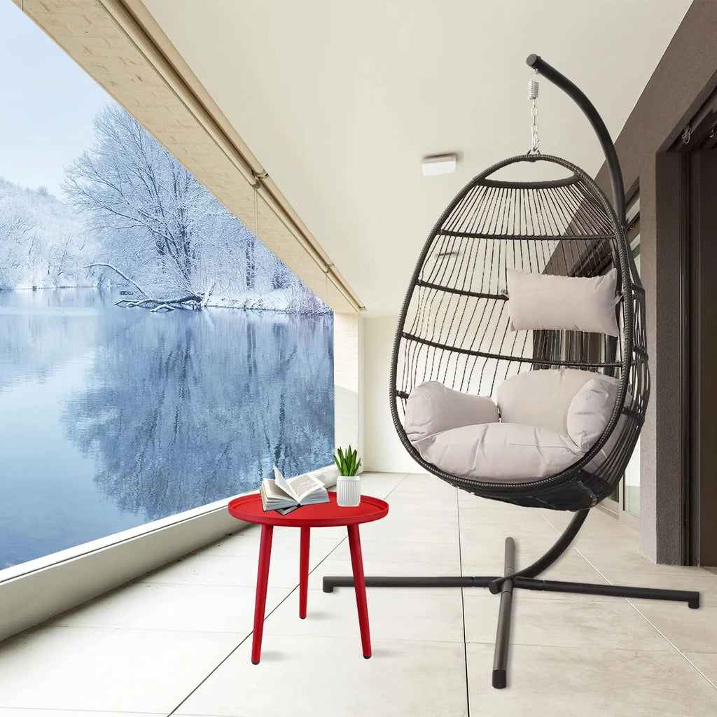 PRIVATE GARDEN Indoor Outdoor Hammock Egg Chair with Stand Large Hanging Chair Wicker Rattan Swing Chair with Removable Cushion 330LBS Capacity for Bedroom Patio Balcony