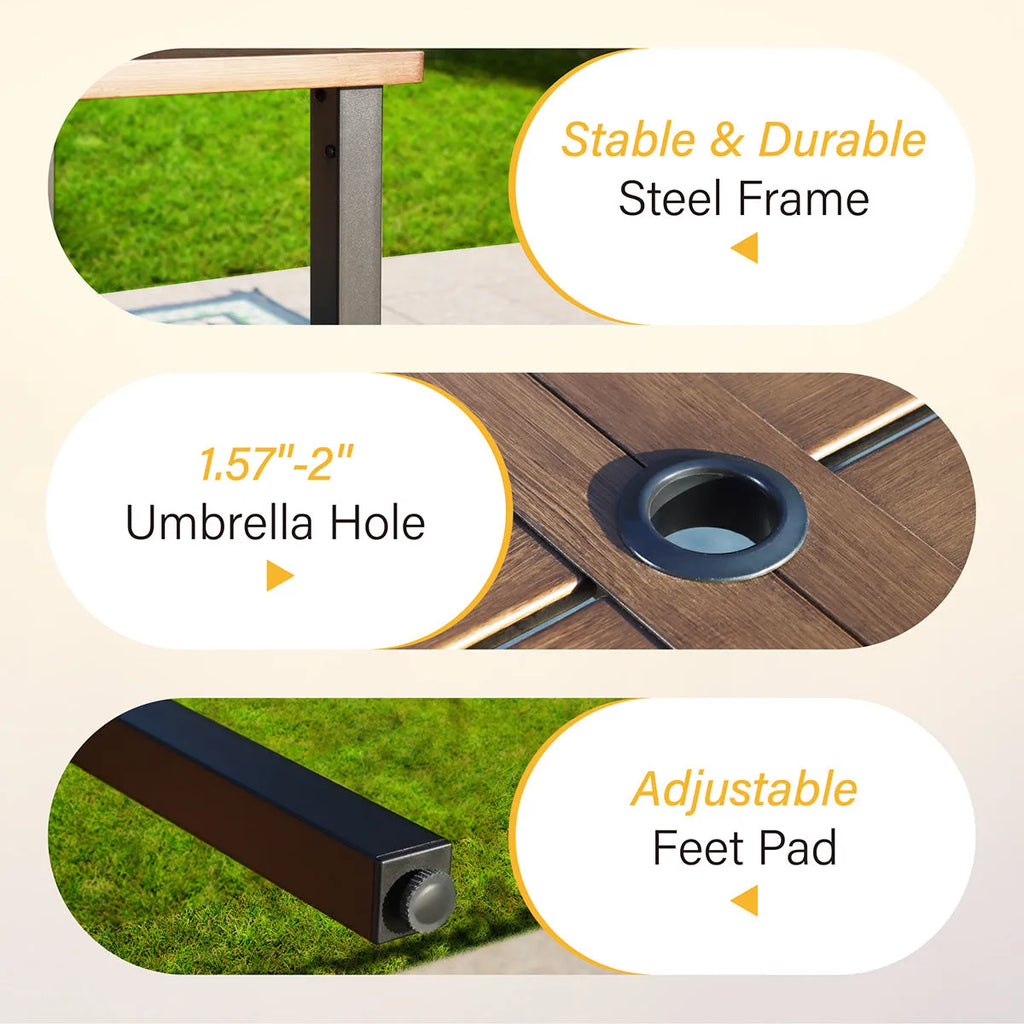 7-Piece Patio Dining Set With 6 Cushioned Steel & Rattan Chairs and Rectangle Table