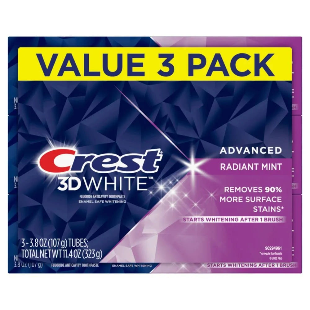 3D White Toothpaste Radiant Mint, 3.8 Oz (Pack of 3)
