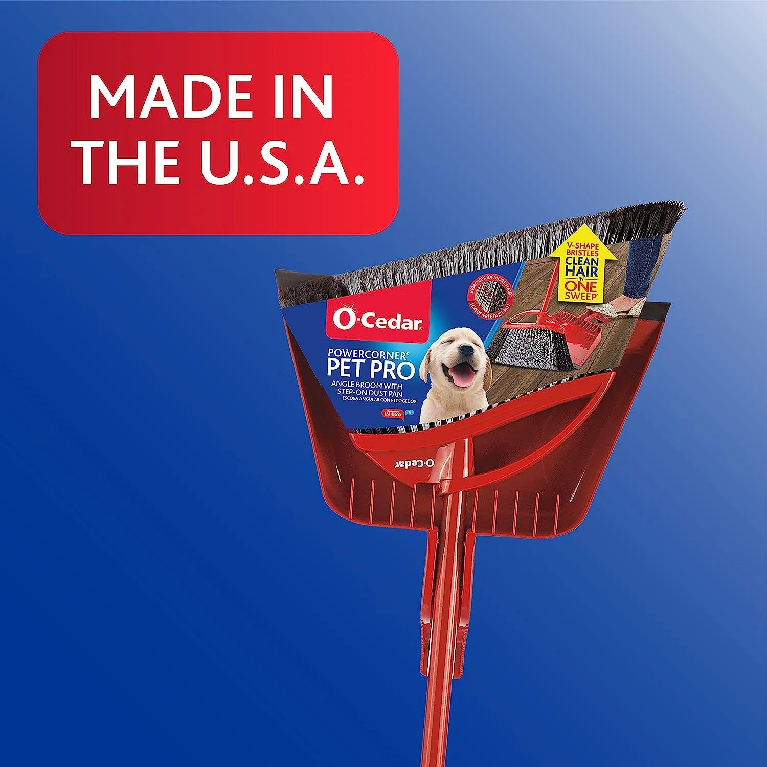O-Cedar Pet Pro Broom & Step-On Dustpan PowerCorner, Red