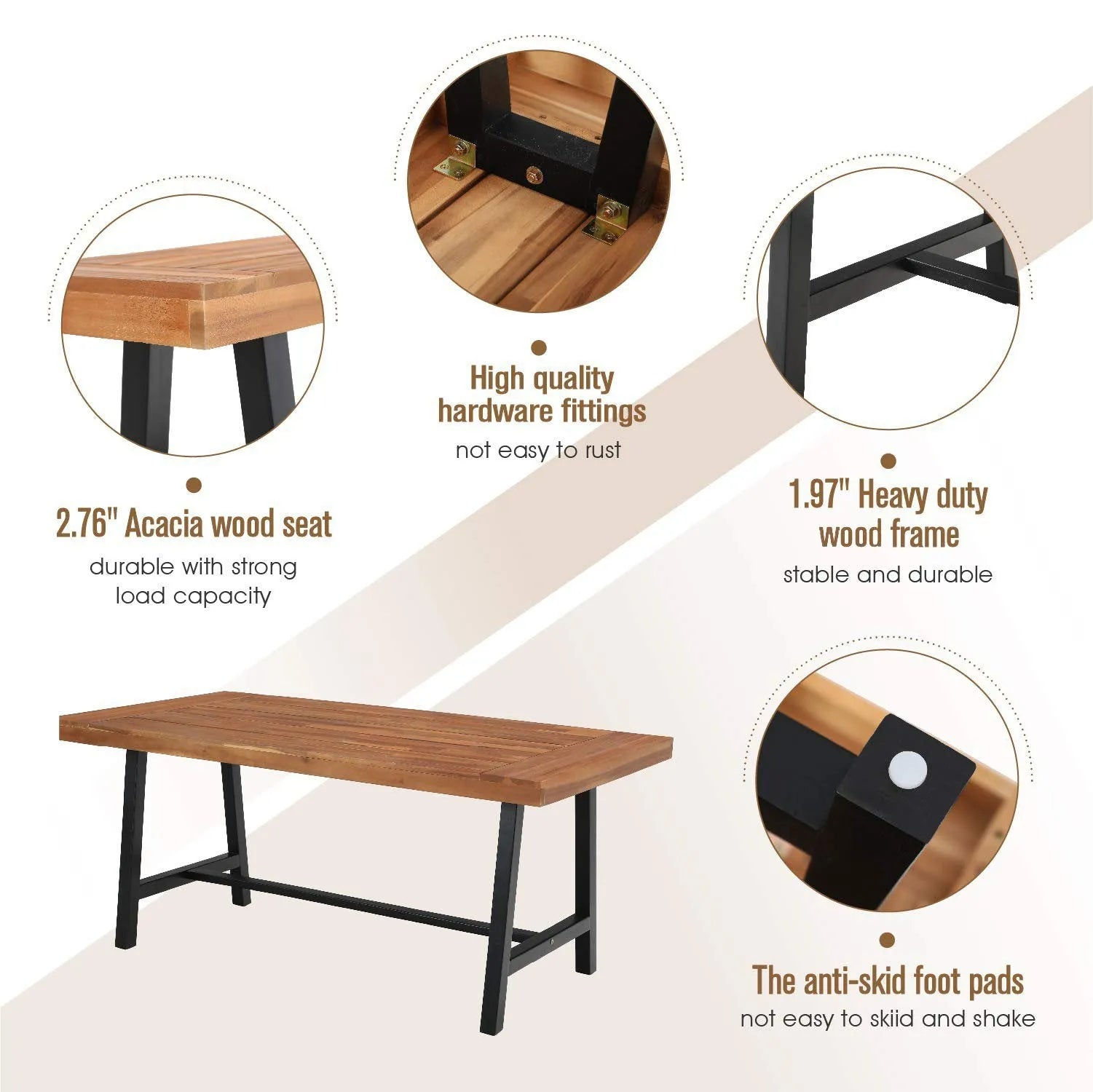 Patio Modern Acacia Wood Dining Set Outdoor Bench Picnic Table