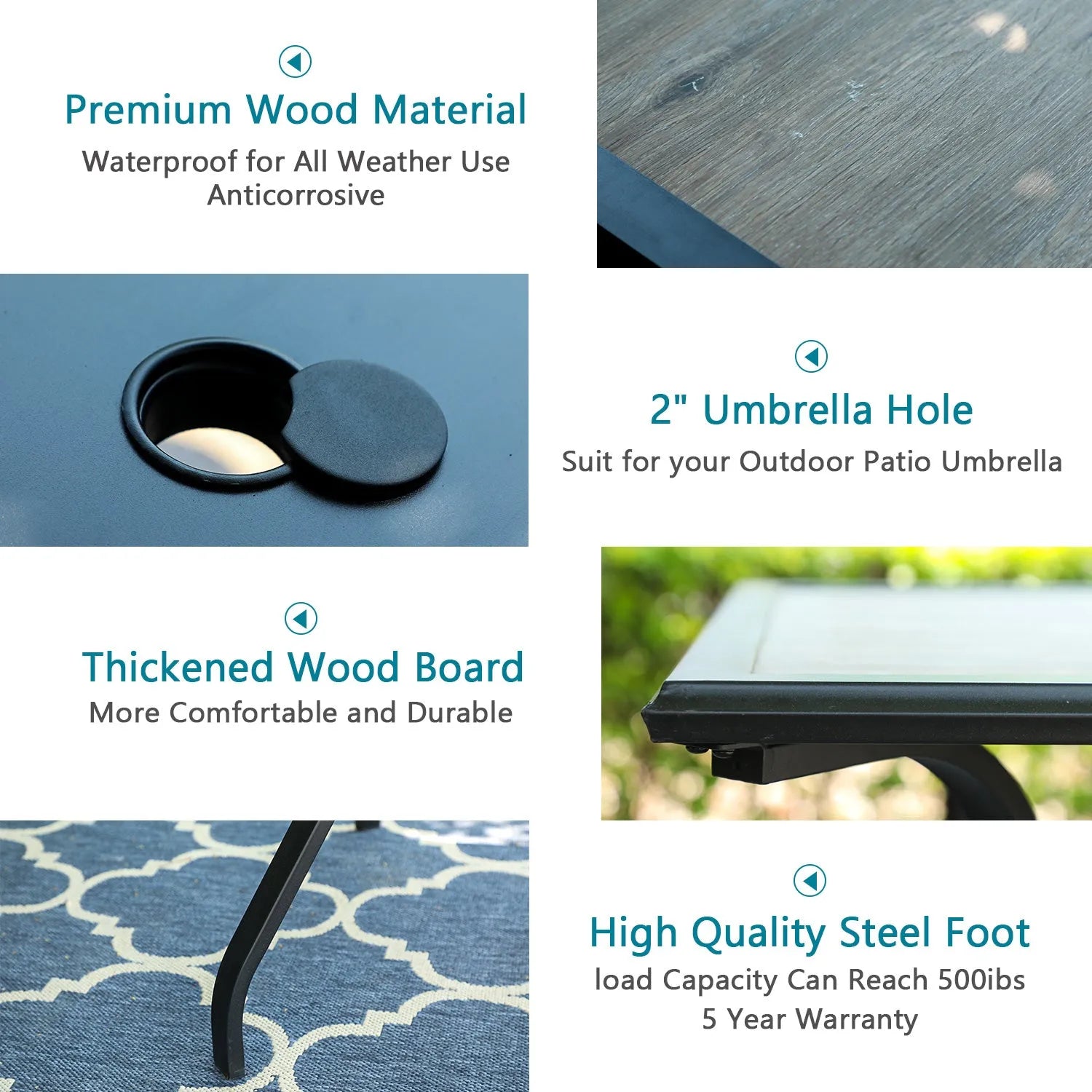 7-Piece Patio Dining Set With 6 Cushioned Steel & Rattan Chairs and Rectangle Table