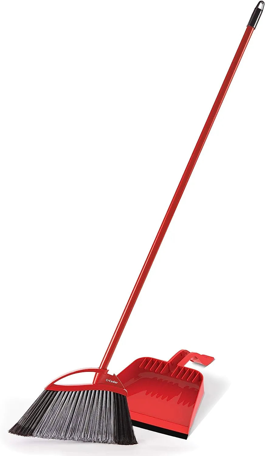 O-Cedar Pet Pro Broom & Step-On Dustpan PowerCorner, Red