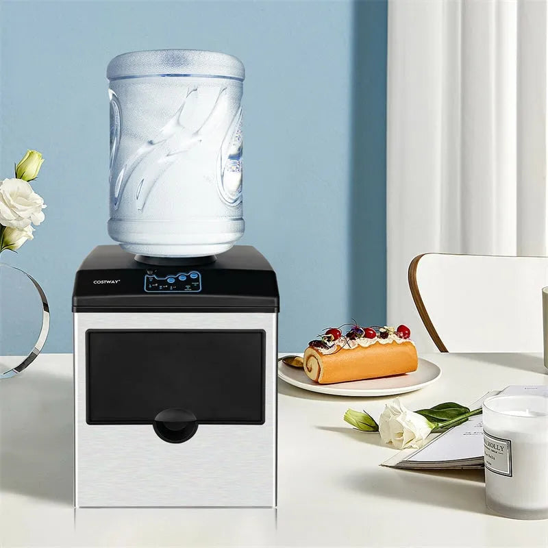 48LBS/24H 2-in-1 Stainless Steel Countertop Ice Maker Built-in Water Dispenser with Chilled Water Spout 5LBS Ice Storage Basket