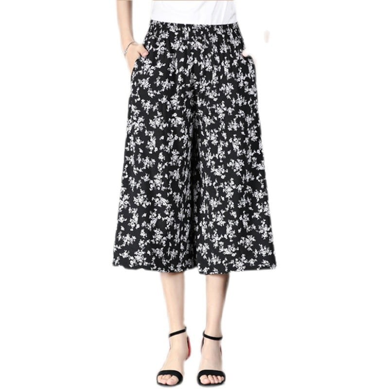 (49% OFF) Women's High Elastic Waist Pleated Chiffon Wide Leg Culottes