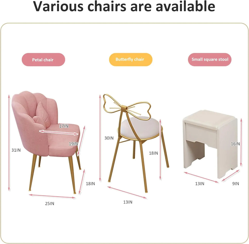 Makeup Vanity - Vanity Table with Three Adjustable Mirror Lightings, Added Storage Shelf, Multiple Chairs, Makeup Table for Bedroom