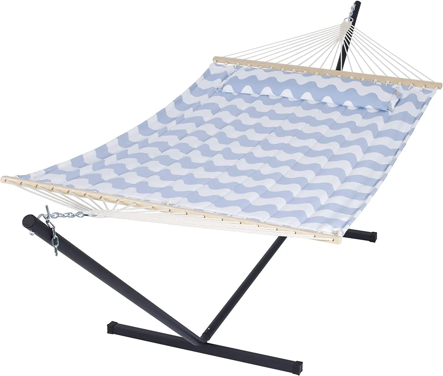 55 Inch Extra Large Double Hammock with Stand, 475lbs Capacity, Outdoor Portable Hammock with Hardwood Spreader Bar, Extra Large Pillow