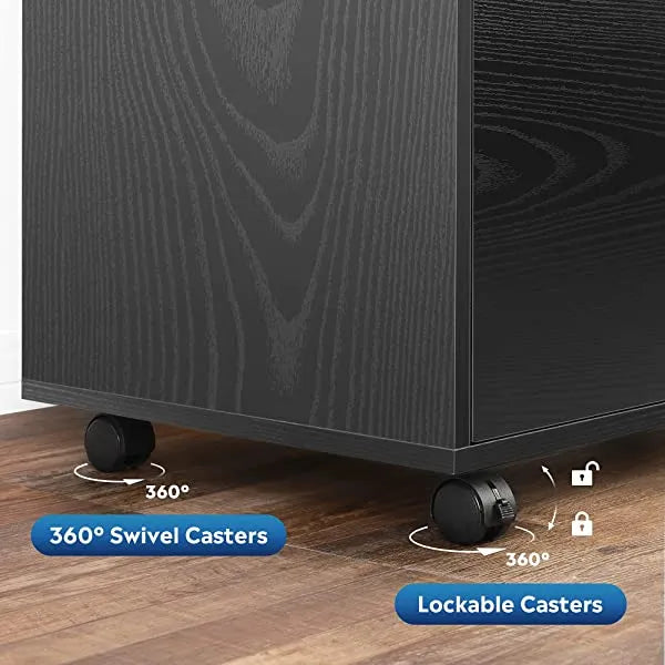 DEVAISE 3-Drawer Wood File Cabinet with Lock, Mobile Lateral Filing Cabinet, Printer Stand with Open Storage Shelves for Home Office, Black