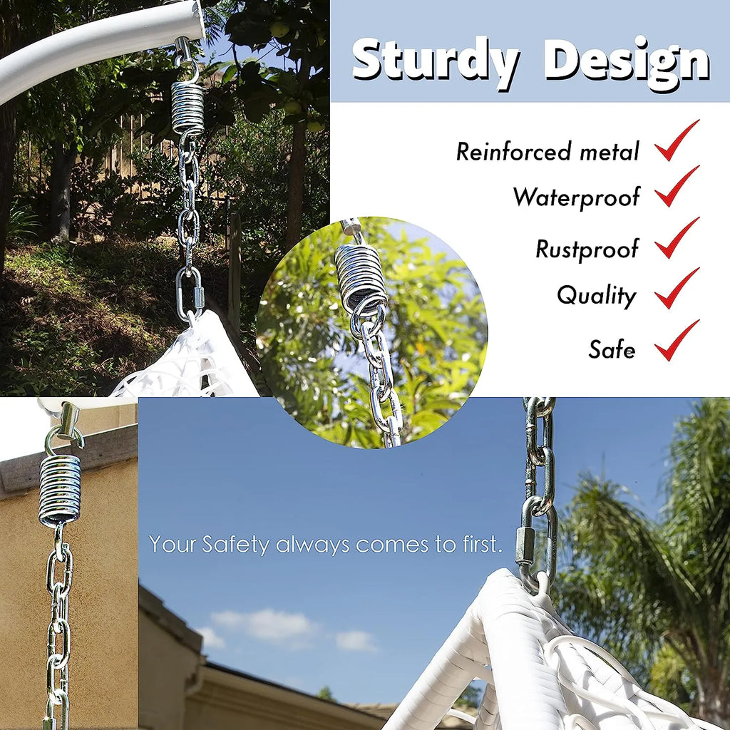 J.M.Deco Porch Swing Chair with Stand, Cushion & Pillow, Goldden Egg Rattan Wicker Swing Hanging Chair, Hammock Chair for Indoor, Outdoor, Garden, Backyard & Patio