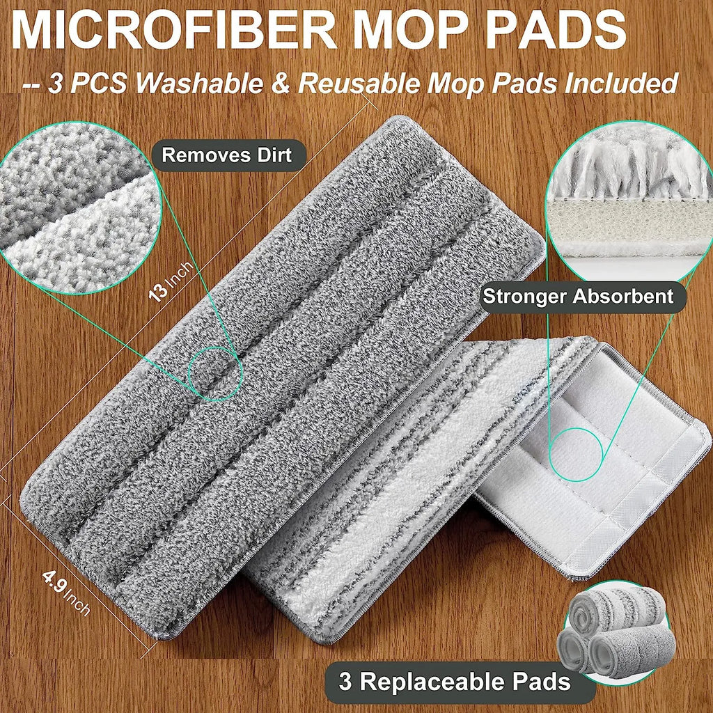 JOYMOOP Mop and Bucket with Wringer Set, Flat Floor Mop and Bucket, Mop for Floor Cleaning with 3 Microfiber Pads, Wet and Dry Use, Household Cleaning Tools,for Hardwood, Laminate, Tile