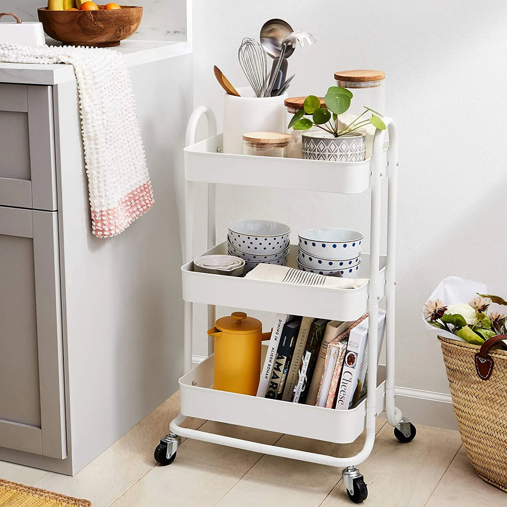 Basics 3-Tier Rolling Utility or Kitchen Cart - White