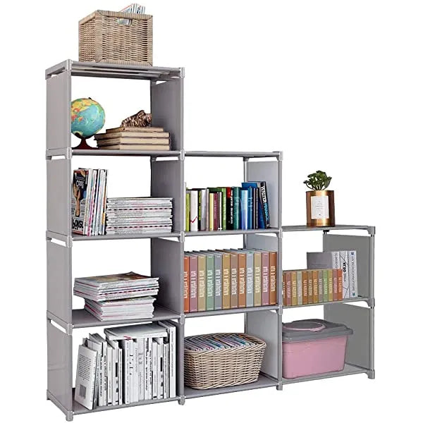 Kids 9 Cubes Bookcase Toy Closet Storage Organizers Bookshelf 4 Tier Office Book Shelf DIY Shelving Cabinet Shelves for Office Gary