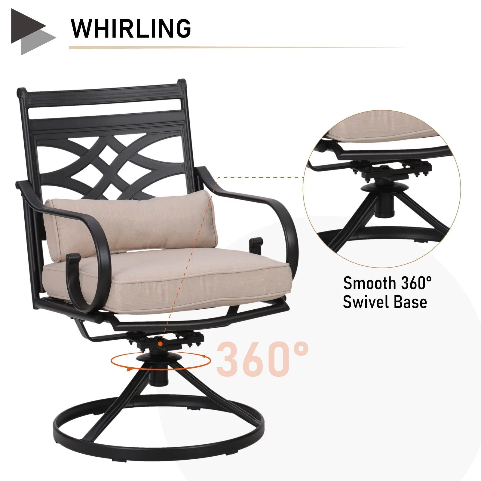 5-Piece Outdoor Dining Set 4 Swivel Steel Chairs and Square Table