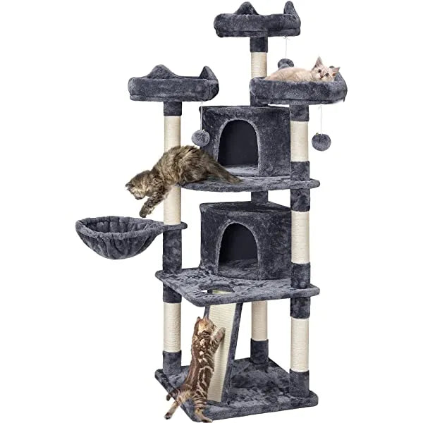 Yaheetech 68.5in Multi-Level Cat Tree Large Cat Condo with Sisal-Covered Platforms Scratching Board & Scratching Posts, Cozy Perches, Stable Cat Tower Cat Condo Pet Play House Dark Gray