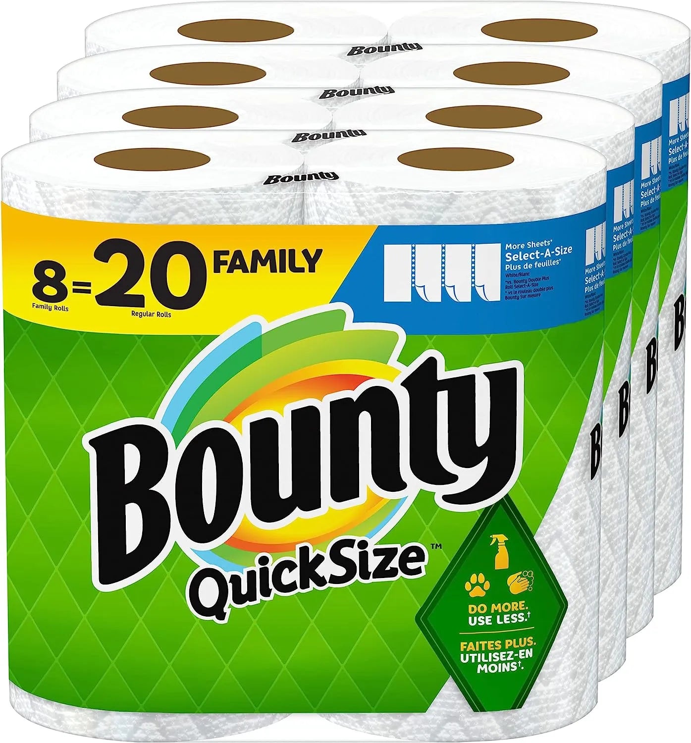 Quick Size Paper Towels, White, 8 Family Rolls = 20 Regular Rolls (Packaging May Vary)