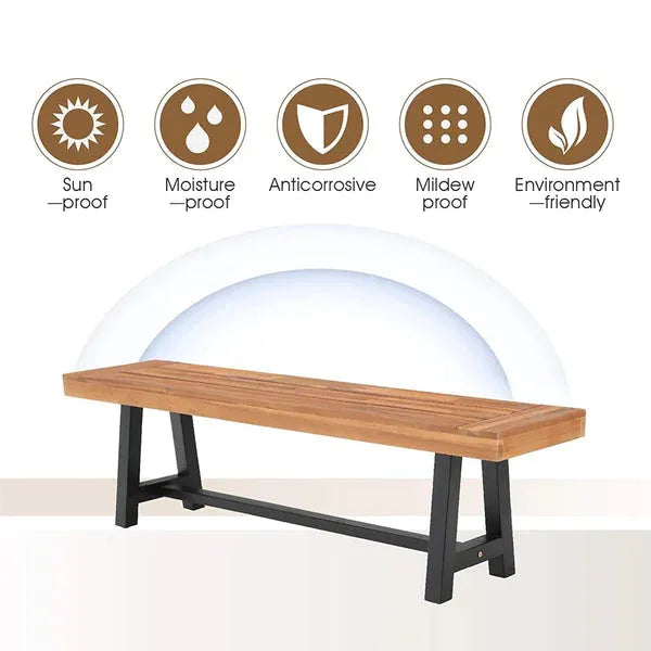 Patio Dining Set with Textilene Chairs/ Acacia Wooden Bench & Acacia Wooden Table