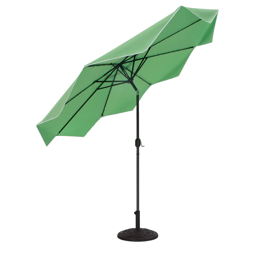 9/10ft Crank Open Patio Umbrella With 24 LED Lights & Ruffles