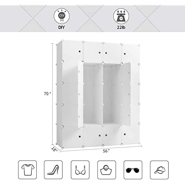 Aeitc Portable Wardrobe Closets 14"x18" Depth Cube Storage, Bedroom Armoire, Storage Organizer with Doors, 12 Cubes, White