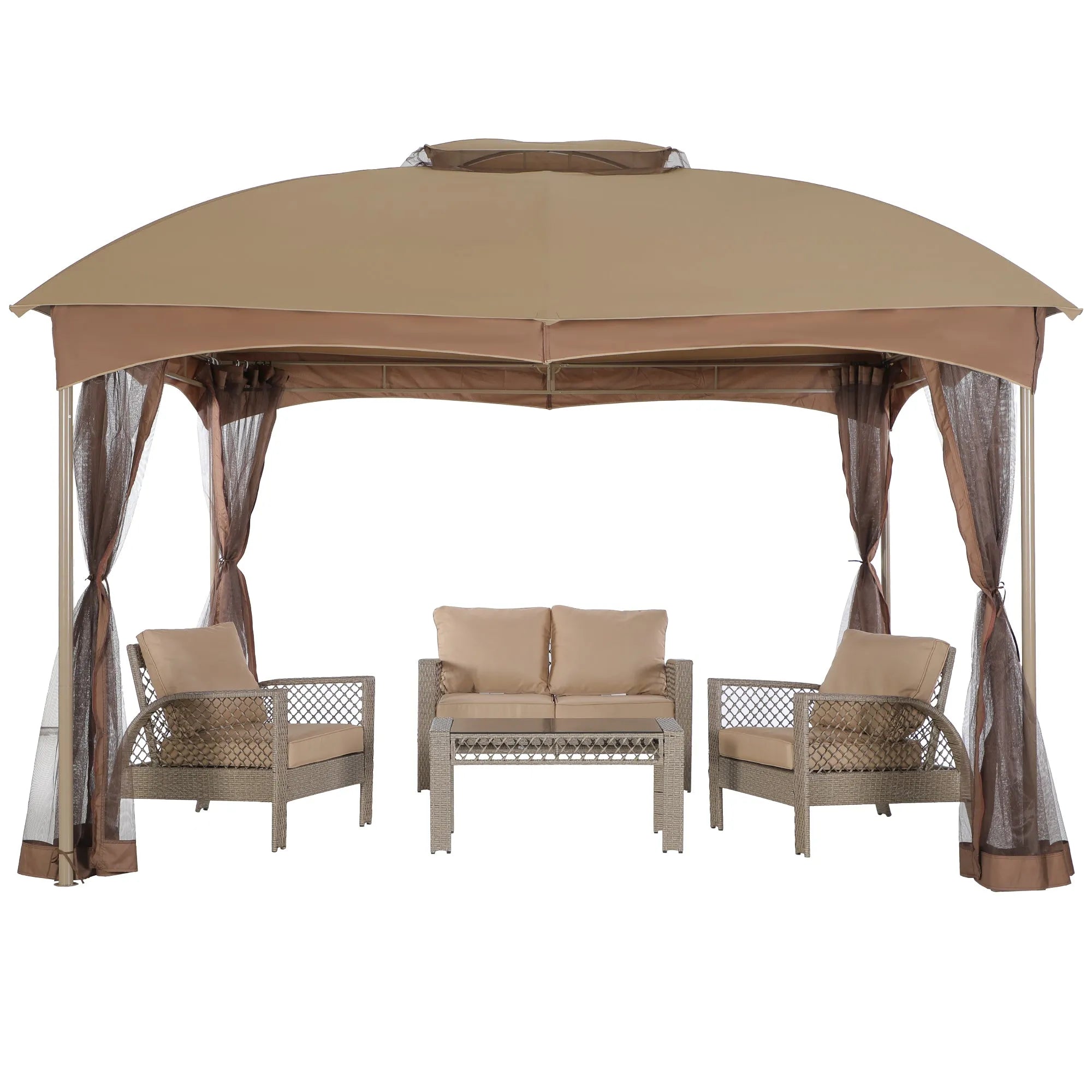 10x10Ft Double Vent Gazebo Outdoor Canopy With Privacy Netting