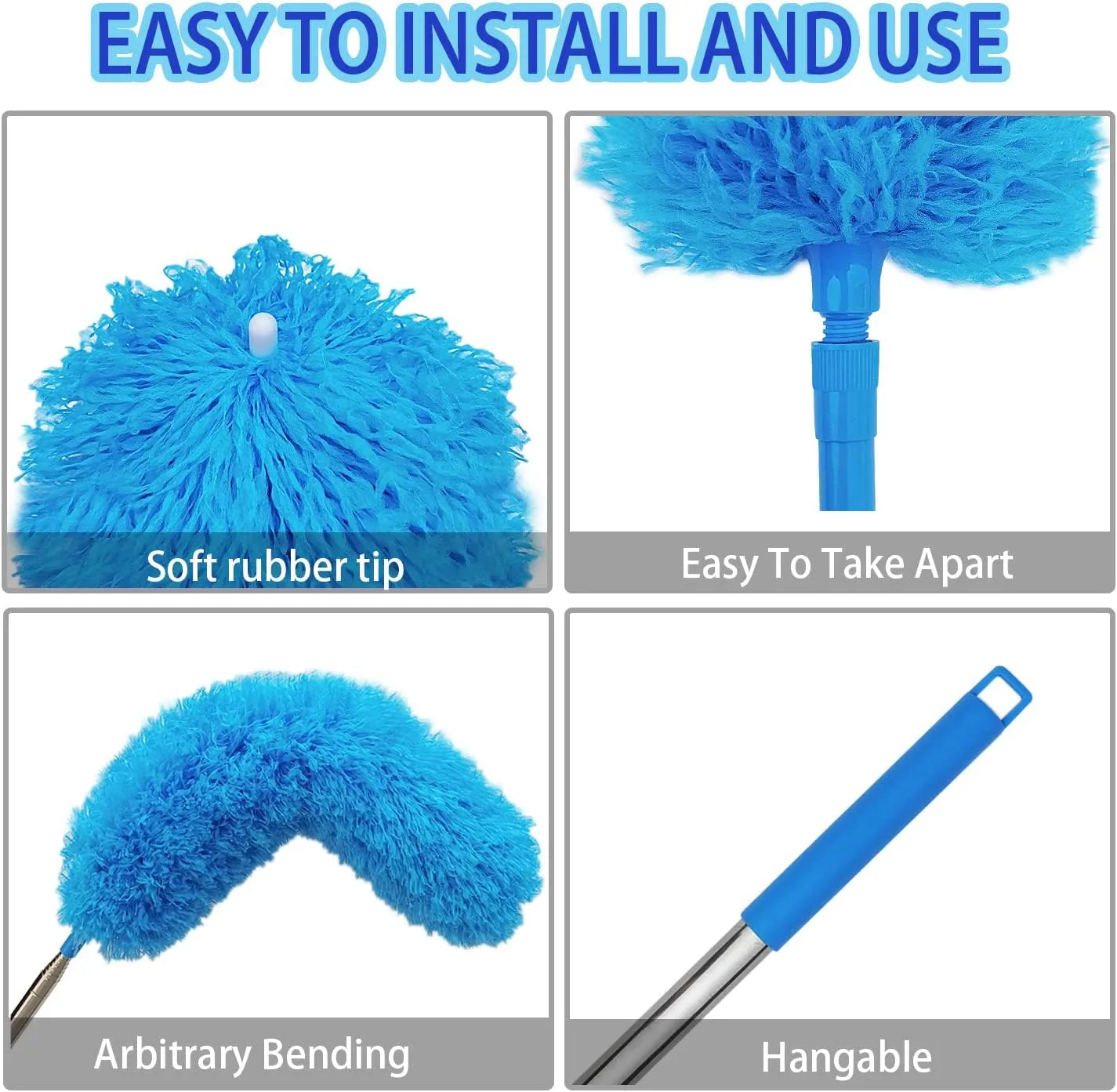 Household Cleaning Dusters 3 in 1 Kit,Microfiber Duster with Extension Pole 30-100 Inches,Retractable Gap Dust Brush Cleaner Long Feather Duster for Cleaning Ceiling Fan,Furniture,Blinds,Wall (Blue)
